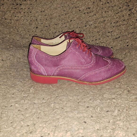 COLE HAAN-Alisa Wingtip Suede Oxford-Purple Suede/Pink Soles-Sz 8B-Excellent - Picture 5 of 8